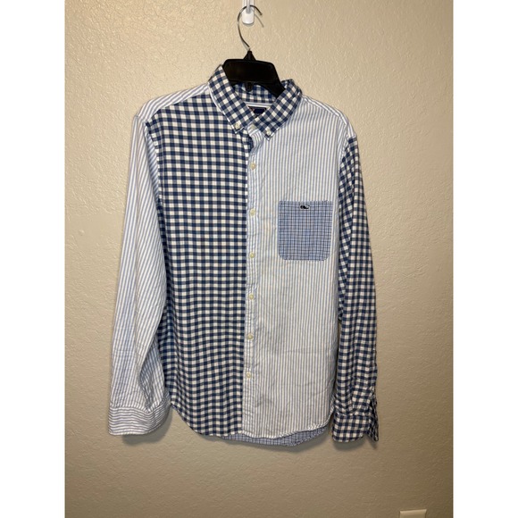 Vineyard Vines Slim Fit Tucker Shirt Blue Gingham Stripe Mens - Picture 1 of 3